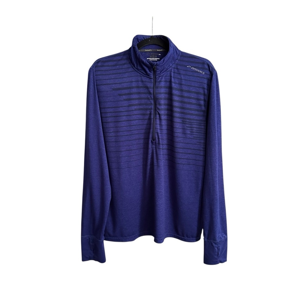 BROOKS Run Happy‎ Men’s Half Zip Running Shirt Blue Performance Pullover Large - Picture 2 of 14